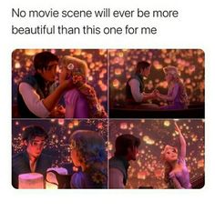 disney and rappui kissing in front of fireworks with caption that reads, no movie scene will ever be more beautiful than this one for me