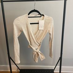 Cream Cross Front Shirt New With Tags! Soft As Butter Zara Winter Tops For Day Out, Zara Tops For Fall Brunch, Zara Tops For Brunch In Fall, Zara Casual Top For Brunch, Fall Brunch Tops From Zara, White Sweater Top, Long Sleeve Layering, Turtleneck Shirt, White Long Sleeve Shirt