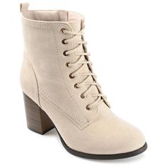 Show off a trend-setting look with heeled Granny booties by Journee Collection. Faux suede uppers rise above the ankles and highlight a front lace-up design. Chunky stacked high heels add modern style to finish the look. At Journee Collection, our booties will give you that comfortable yet stylish look, perfect for when you’re in the office all the way to a fun night out with the girls. Shoes Boots Combat, Sleek Boots, Womens Combat Boots, Block Heel Ankle Boots, Block Heel Shoes, Fame Dr, Rise Above, Lace Up Booties, Round Toe Heels