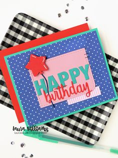 a birthday card made with the happy birthday stamp set and dieing from lawn designs