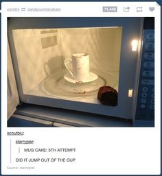 a cup and saucer in a microwave