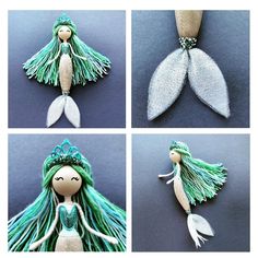 four pictures of mermaid doll with green hair