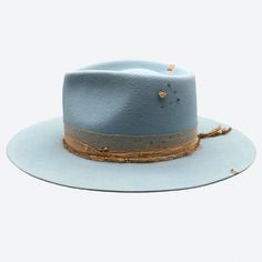 Maldivian Fedora Hat | Valeria Andino Hats Luxury Blue Short Brim Hat, Custom Cowboy Hats, Modern Hat, Hat Stores, Crimp Beads, Felt Fedora, Wire Ring, Hat Ideas, Cat Hat