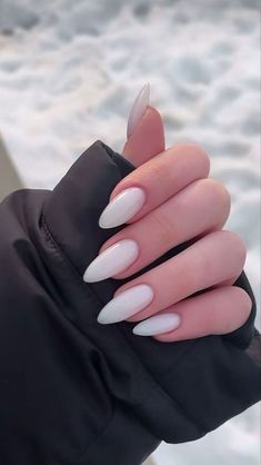 Badem Nokti, Nail Ideas White Almond, Nails White Sparkle, What Nails, White Almond Nails, Long Almond Nails, Milky Nails, Nude Nail Designs, Nagel Tips