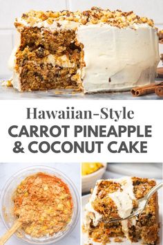 Dive into the tropical flavors of this carrot pineapple & coconut cake! Each bite combines the warmth of cinnamon, the sweetness of pineapple, and the subtle crunch of shredded coconut. Finished with a creamy coconut frosting, it’s a must-try for cake lovers. Save this yummy tropical carrot cake recipe for your next baking day! Tropical Carrot Cake Recipe, Pineapple And Coconut Cake, Carrot Cake Moist, Pineapple Coconut Cake, Coconut Cream Cheese, Coconut Cream Cheese Frosting, Carrot Cake With Pineapple, Coconut Tart, Pineapple And Coconut