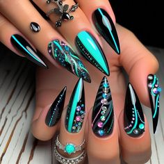 Why won't you follow this lovely exciting profile ! 💕💕💗💫💫 Glowing Nails, Starry Night Nails, Baddie Nails Coffin, Short Coffin Nails Summer, Summer Coffin Nails, Stiletto Nail Designs, Bold Nails