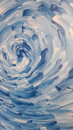 a painting with blue and white swirls in the center, on a canvas board