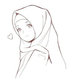 a drawing of a woman's head with a scarf over her head and a heart