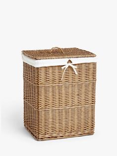 an empty wicker basket with white lid