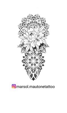 a black and white flower tattoo design on the back of a woman's arm