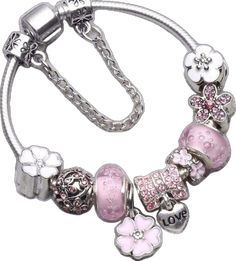 Silver Metal Charm Bracelet With Silver Beads, Silver Charm Bracelets For Party, Silver Metal Beaded Bracelets With Charms, Nickel-free Silver Charm Bracelet For Party, Pink Metal Jewelry With Silver Beads, Silver Braided Bracelet, Bracelet With Charms, Ladies Bracelet, Coin Bracelet