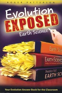 the book cover for evolution exposed earth science, featuring books stacked on top of each other