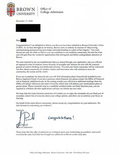 a letter from brown university requesting that it is not accepting the school's diploma