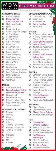 a christmas checklist with red and green decorations