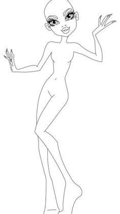 an outline drawing of a woman in black and white with her hands out to the side