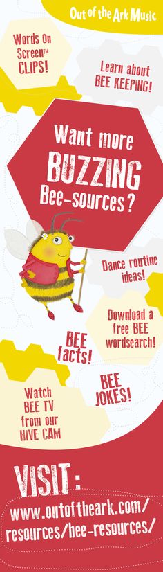 an advertisement for buzzzing bee source's website is shown in red and yellow