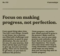 a newspaper article with an image of a person on the front page and text that reads focus on making progress, not perfection