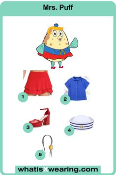 an image of some items that are in the shape of mrs puff's costume