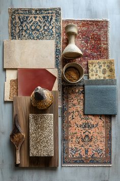 an assortment of rugs and accessories on display