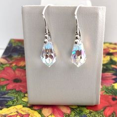 Affordable Crystal Drop Earrings For Gifts, Cheap Nickel-free Drop Crystal Earrings, Cheap Teardrop Crystal Earrings For Gift, Cheap Gift Crystal Earrings With Sparkling Stones, Cheap Teardrop Crystal Earrings As Gift, Presents For Wife, Crystal Teardrop Earrings, Blue Crystal Earrings, Earring Wire