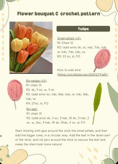 the instructions for crochet flower bouquets are shown in this page, which shows how