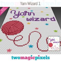 a cross - stitch pattern with the words yarn wizard on it, and an image of a