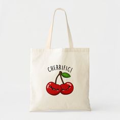 Cherrific Cute Red Cherry Fruit Pun Tote Bag Color: Natural. Gender: unisex. Age Group: adult. Cute Red Bags For Gifts, Cute Red Bag For Gift, Cute Red Bags For Everyday Use, Cute Natural Color Bags For Everyday Use, Casual Double Handle Canvas Bag For Gift, Casual Double Handle Canvas Bag As Gift, Large Eco-friendly School Bag, Cute Natural Rectangular Bags, Trendy Red Canvas Gift Bag