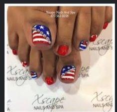 4th July Nails, Toe Nail Color, Pretty Toe Nails, Cute Toe Nails