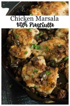 chicken marsala with prosciutto in a cast iron skillet