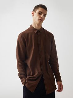 Brown Long Sleeve Outfit Men, Luxury Brown Formal Shirt, Formal Brown Cotton Shirt, Semi-formal Brown Collared Shirt, Semi-formal Brown Long Sleeve Shirt, Brown Top Outfit, Mens Brown Shirt, Men Shirts