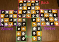 the four squares have skulls on them in different colors and sizes, along with words that spell out their names