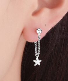 925 Sterling Silver chain Star Dangle Stud Earrings for Women with 14 K White Gold finish.  THIS EARRING IS READY TO MADE A ORDER  ✔ Type : Earring  ✔ Style : Stud & Dangle ✔ Main Stone :  ✔ Main Stone Color :  ✔ Main Stone Shape :         ✔ Metal Purity : 925 Sterling Silver ✔ Main Stone Creation :  ✔ Total Carat Weight :  ✔ Metal Finish  : 14k White Gold Finish  ✔ Ready to Ship in 3-5 Business Days ♥ Custom Birthstone ♥  The most unique jewelry you can find, perfect gift for you and your loved one  ♥ BIRTHSTONE COLOR ♥ * Design can be personalized with your BIRTHSTONE COLORS: January - Garnet February - Amethyst March - Aquamarine April - Clear Crystal May - Emerald June - Light Amethyst July - Pink Ruby August - Dark Peridot September - Sapphire October - Light Tourmaline November - Yel Elegant Star-shaped Jewelry With Dangling Charms, White Gold Jewelry With Star Charm Dangle, Silver Star-shaped Jewelry With Dangling Charms, Sterling Silver Star Earrings With Dangling Charms, Earring Chain, Womens Earrings, Star Stud Earrings, Long Drop Earrings, Earrings In Gold