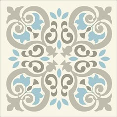 a blue and gray wallpaper with an ornate design