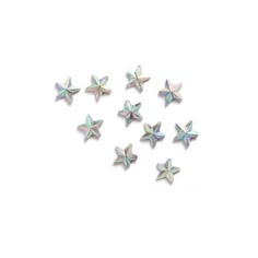 six small silver stars on a white background