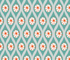 an orange and white pattern on a blue background, with circles that appear to be in the