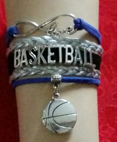 Basketball Leather Charm Bracelet-Blue/Silver/Black Adjustable - Sports-#249 Blue Sporty Bracelet For Sports, Sporty Blue Bracelet For Sports, Adjustable Sporty Silver Bracelets, Sporty Blue Bracelets For Sports Events, Leather Charm Bracelets, Ball Bracelet, Charm Necklace Silver, Bracelet Blue, Silver Charm Bracelet