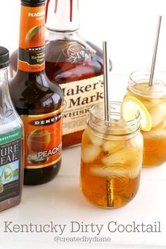 several different types of drinks on a table