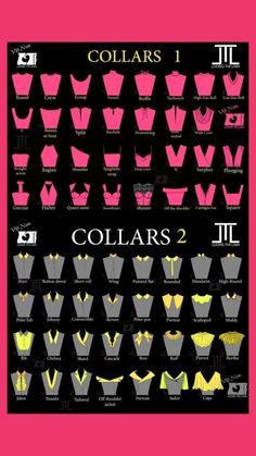 a poster showing the different types of collars for men and women in various colors