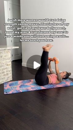 a woman doing an exercise on a yoga mat with the caption, i am not very aware about that thing