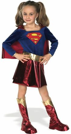 Supergirl-Child Costume Child Size-New! License: Superman Classic Contains: Dress with belt, cape and boot tops Size Large Girl Superhero Costumes, Superhero Fancy Dress, Halloween Kids Costumes Girls, Supergirl Costume, Fancy Dress Outfits, Dc Super Hero Girls, Fancy Dress For Kids, Toddler Costumes, Halloween Fancy Dress