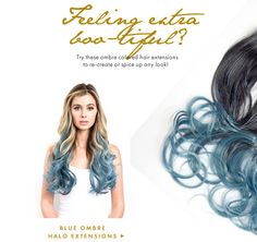 3 different shades of bootiful blue ombre extensions, you can style in for Halloween this year! #bluehair #halloweenhairstyle #wig Ombre Extensions, Colored Hair Extensions, Vegan Hair, Halloween This Year, Blue Tone, Double Up