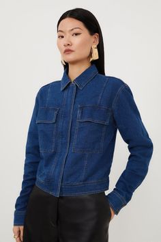 Both Timeless And Fashion-Forward, This Long Sleeved Jacket Is Crafted From Premium Denim. A Cropped Length Infuses Any Ensemble With Contemporary Flair, While A Collar And Flap Pockets Adds Classic Touches. Pair With The Matching Shorts For An Effortless Ensemble.Denimboxy Fitcroppedflap Pockets Denim Utility Jacket Outfit, Cropped Denim Jacket Outfit, Womens Denim Jacket, Workwear Capsule Wardrobe, Workwear Capsule, Plus Size Workwear, Boxy Jacket, Jean Jacket Outfits, Jacket Collection