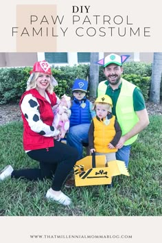 the family is dressed up in costumes for halloween