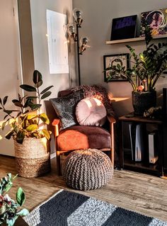 a living room filled with furniture and plants