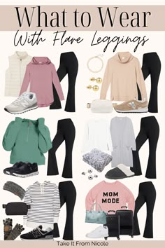 Legging Ideas Outfits, Outfits With Black Yoga Pants Casual, Cute Outfits With Black Flare Pants, Cute Black Yoga Pants Outfits, Yoga Flared Pants Outfit, Flare Leg Yoga Pants, Comfy Fall Outfits Amazon, High Rise Flare Leggings Outfits, Yoga Pants With Cardigan Outfit