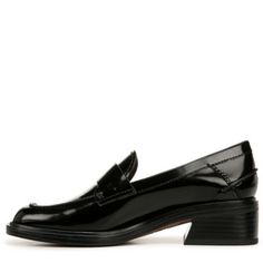 Legendary loafers. A classic, menswear-inspired silhouette meets feminine accents on these forever classic womens loafers. Leather/fabric or leather upper responsibly sourced through Leather Working Group-audited factories. Slip on style. Round toe. Stitch detailing. 1.75 inch block heel. | Franco Sarto Gabriella Heeled Loafer, Black, 6.5M Classic Patent Leather Dress Shoes For Spring, Spring Formal Patent Leather Loafers, Modern Spring Dress Shoes With Rubber Sole, Spring Office Tassel Loafers With Wingtip, Modern Platform Loafers For Business In Spring, Modern Slip-on Loafers For Office, Spring Wingtip Tassel Loafers For Work, Office Patent Leather Loafers Medium Width, Modern Tassel Loafers With Round Toe For Office