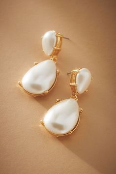 Add a touch of sophistication to any ensemble with these graceful pearl drop earrings. | Pearl Drop Earrings by Kenneth Jay Lane in White, Women's, Gold/Glass/Zinc at Anthropologie Feminine Dangle Pearl Earrings For Formal Occasion, Feminine Formal Pearl Dangle Earrings, White Feminine Pearl Earrings For Formal Occasions, Feminine Teardrop Pearl Earrings For Formal Occasions, Feminine Teardrop Pearl Earrings For Formal Events, Chic White Pearl Earrings For Formal Occasions, White Pearl Drop Teardrop Earrings For Evening, Formal Teardrop Earrings With Pearl Charm, Formal Feminine Teardrop Pearl Earrings