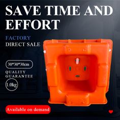 an orange plastic box with the words save time and effort factory direct sale on it