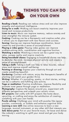 Solo Activities For Women, Selfcare Activities, Practicing Self Love, Writing Therapy, Personal Improvement, Things To Do When Bored, Get My Life Together, Behavioral Health, Mental And Emotional Health