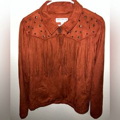 Reposhing This Item I Purchased From @Alerojop22. Loved It, But It Doesn't Fit Me I Would Trade For An Xl Too! Item Is In New Without Tags Condition. Pockets Are Still Sewed And It Was Never Worn. Questions? Leave A Comment Below! Rust Long Sleeve Outerwear For Fall, Long-sleeved Rust Outerwear For Winter, Dkny Bag, Fringe Jacket, Brown Orange, Womens Maxi Dresses, Maxi Dresses, Jackets For Women, Jackets & Coats